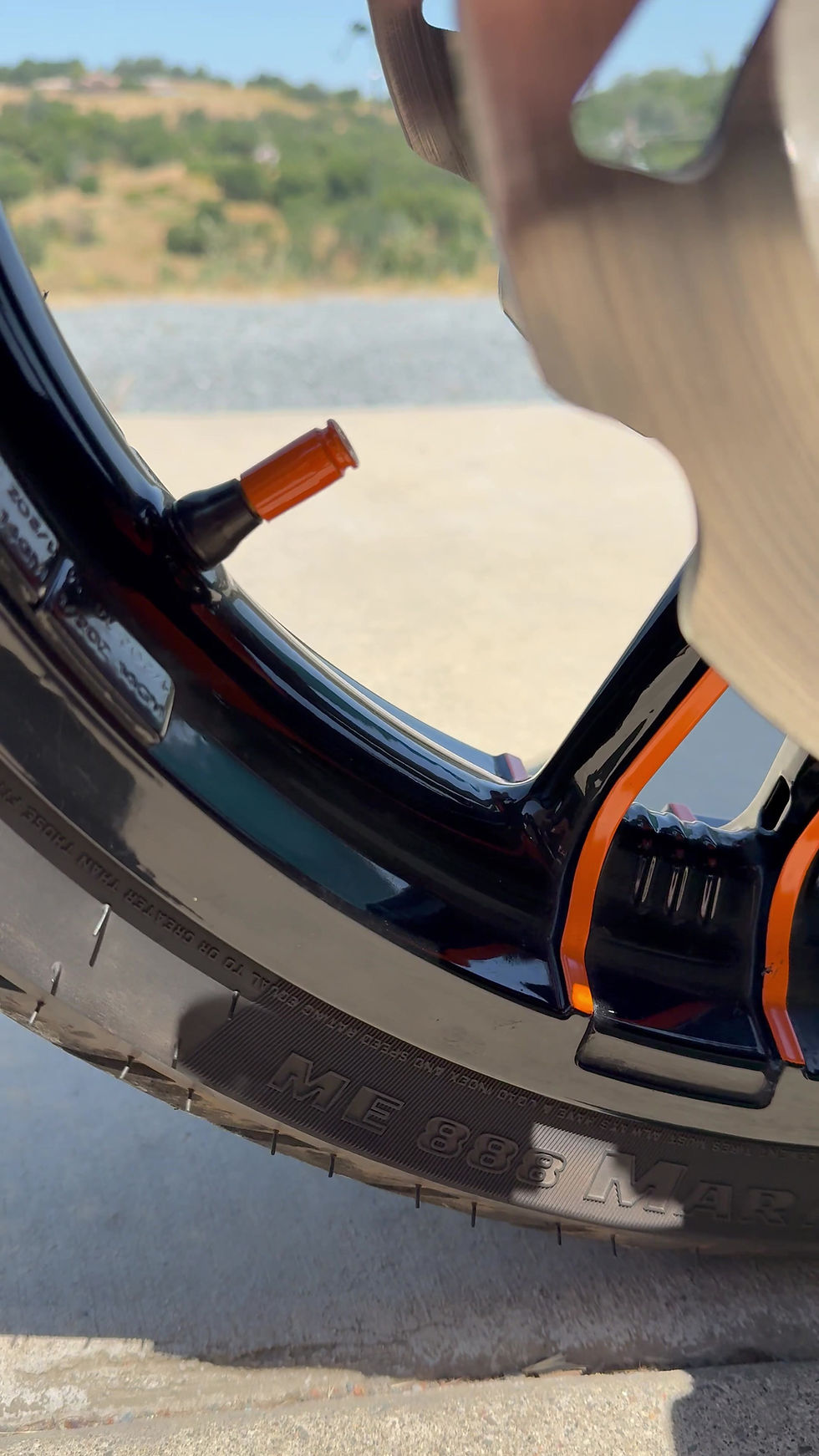 Thumbnail: On my Harley Powder-coated Orange Valve Stem Bullet Shell Caps