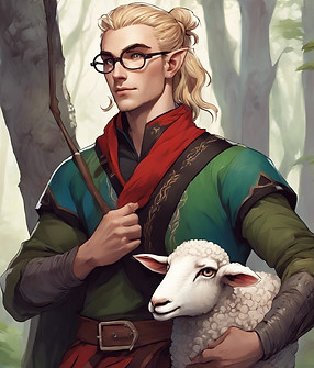 A handsome Elf man, with blonde hair in a ponytail, a beard, pointed ears, green eyes, wea