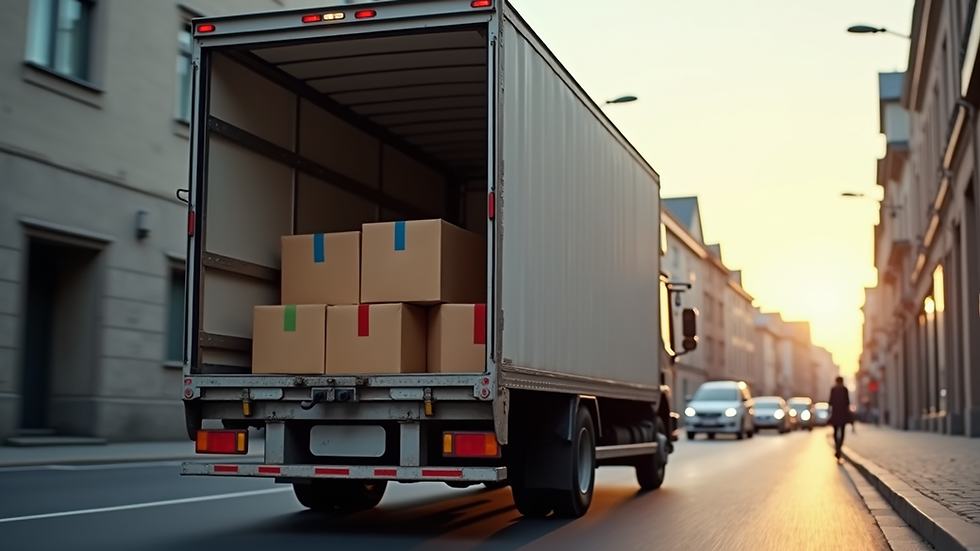 Eye-level view of a delivery truck loading packages for fast shipment