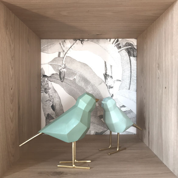 origami oiseau déco caisson kub Leroy Merlin papier peint jungle tropical noir et blanc Lutece