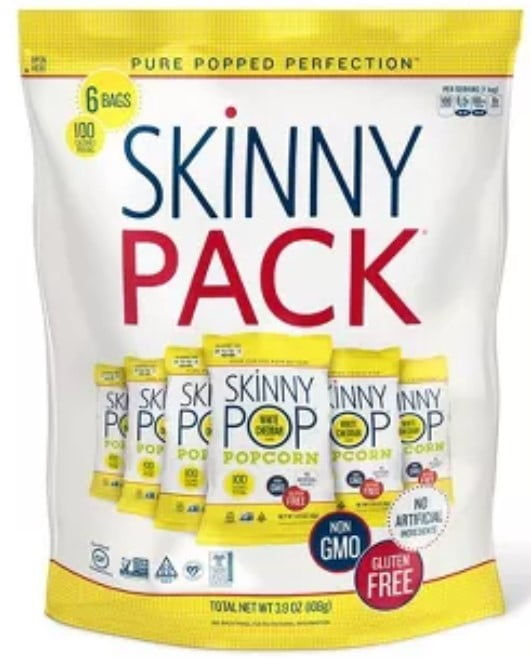 SkinnyPop White Cheddar Popcorn, Skinny Pack, Gluten-Free, 0.65 oz, 6 Ct