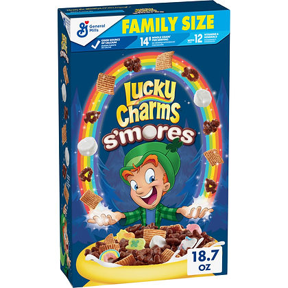 Lucky Charms Smores Breakfast Cereal with Marshmallows, Family Size, 18 OZ