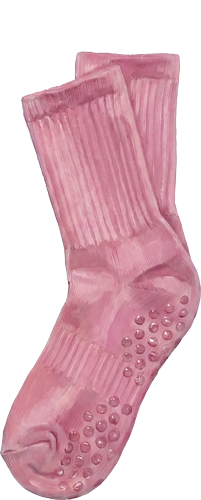 llustrative rosafarbene Grip-Socken im Gemäldestil.
