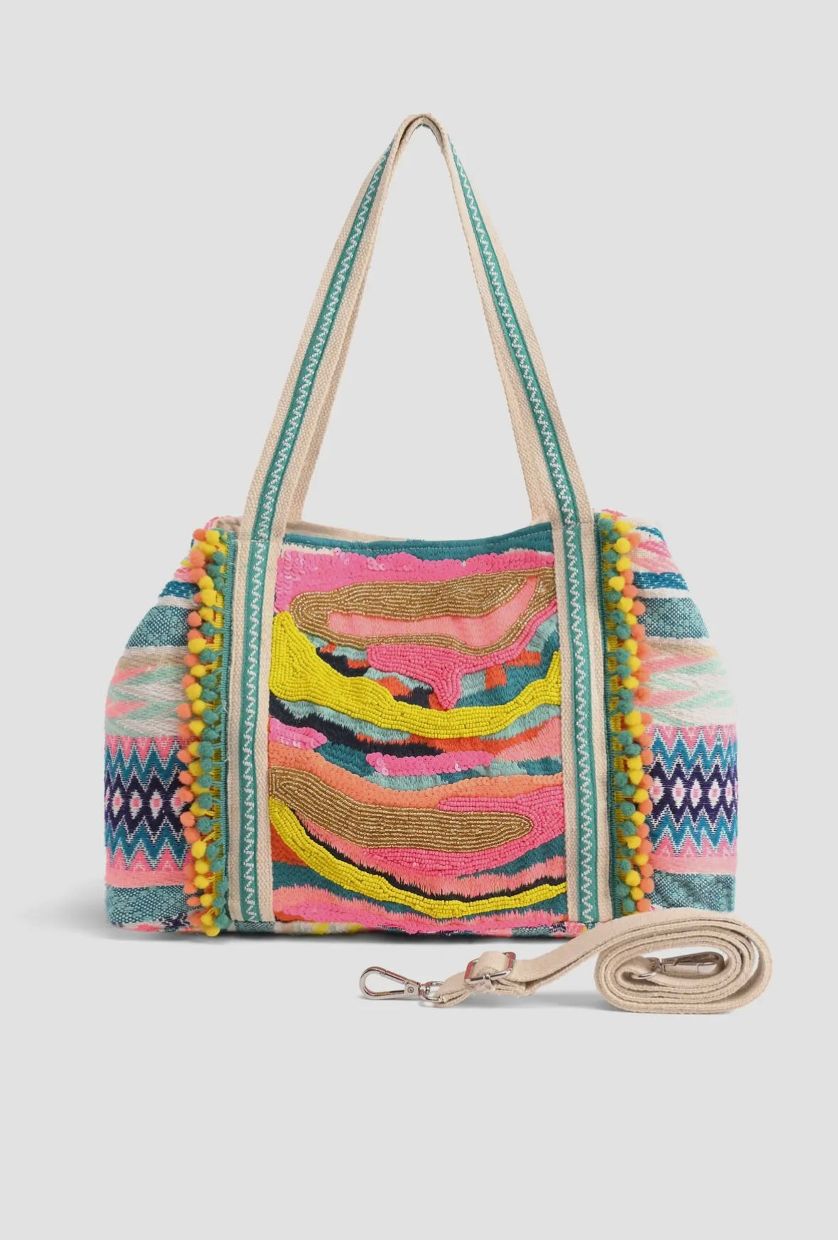 Daphne multicolor beaded designer cotton embroidered crossbody tote bag