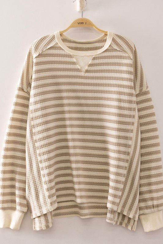 Beige French terry pullover sweatshirt