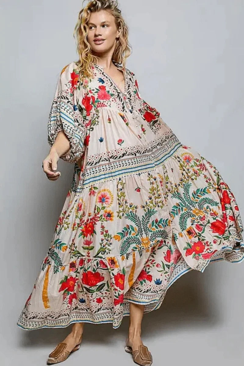 POL embroidered boho Aztec Western maxi dress