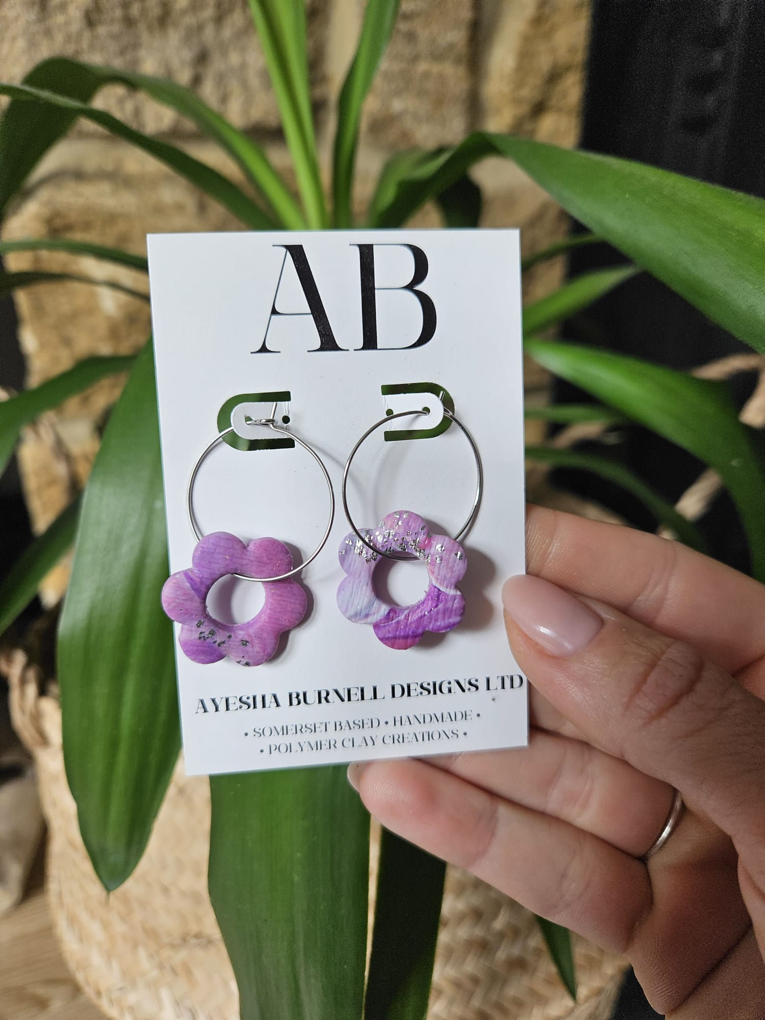 Lilac Flower Hoop Dangles - Silver