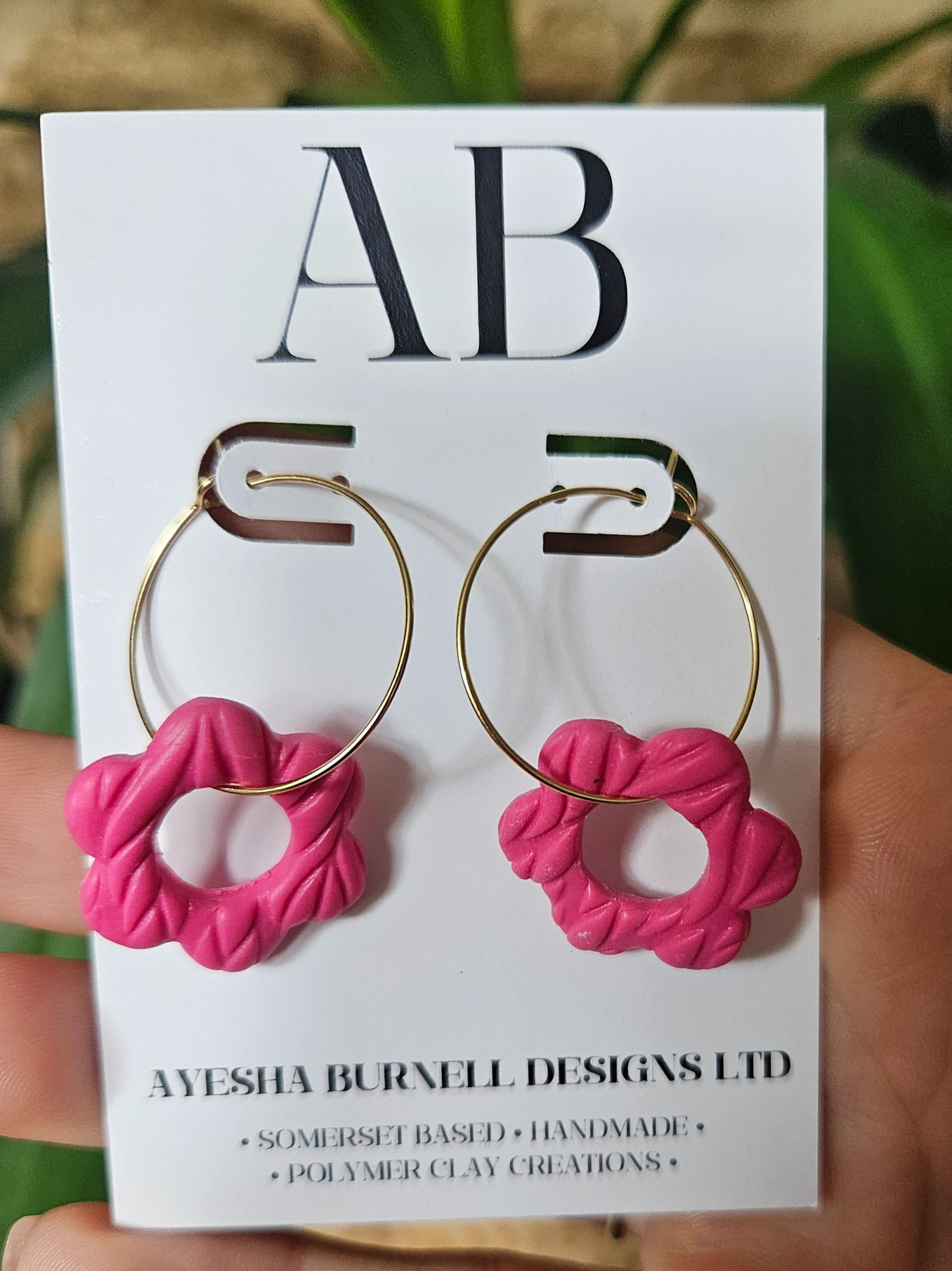 Chunky Pink Textured Floral Hoop Gold