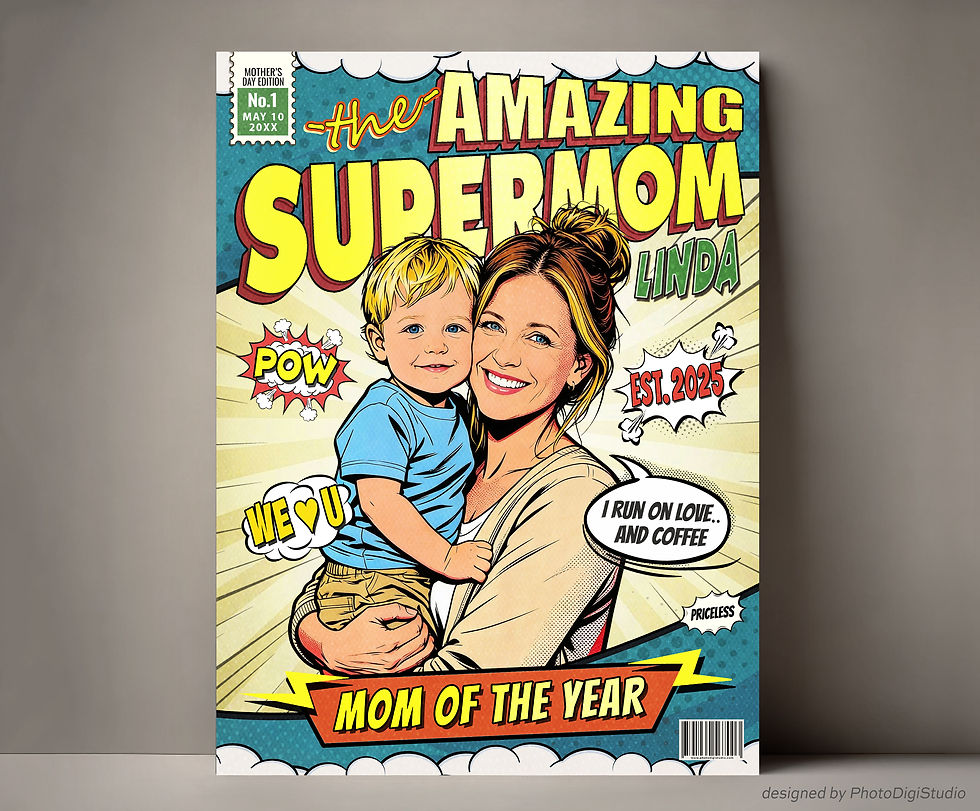 Supermom Comic Book Cover, Personalized Mothers Day Gifts, Fun Mom Portrait