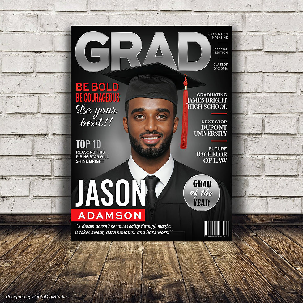 Thumbnail: Custom graduation magazine cover shown as printed keepsake gift for graduates