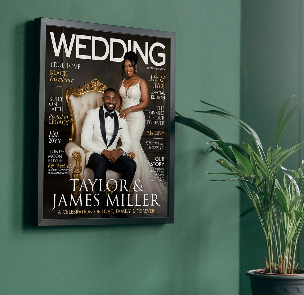 Thumbnail: Custom wedding magazine cover printed as personalized wedding wall art and couple anniversary keepsake