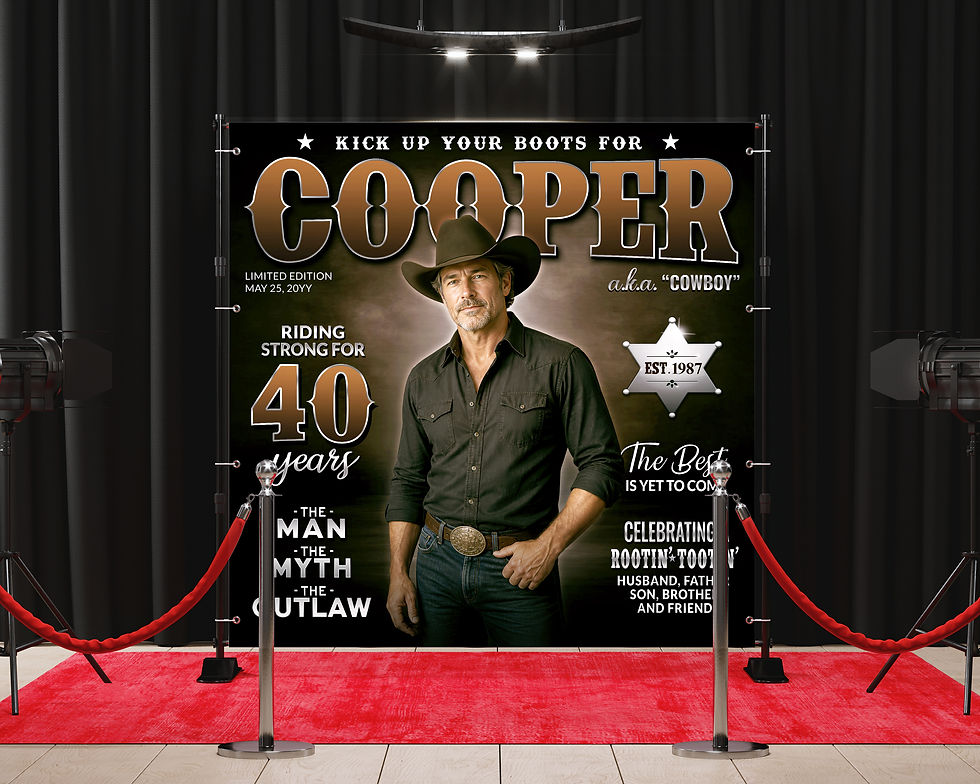 Thumbnail: Country and western themed birthday backdrop displayed in dramatic event style setup