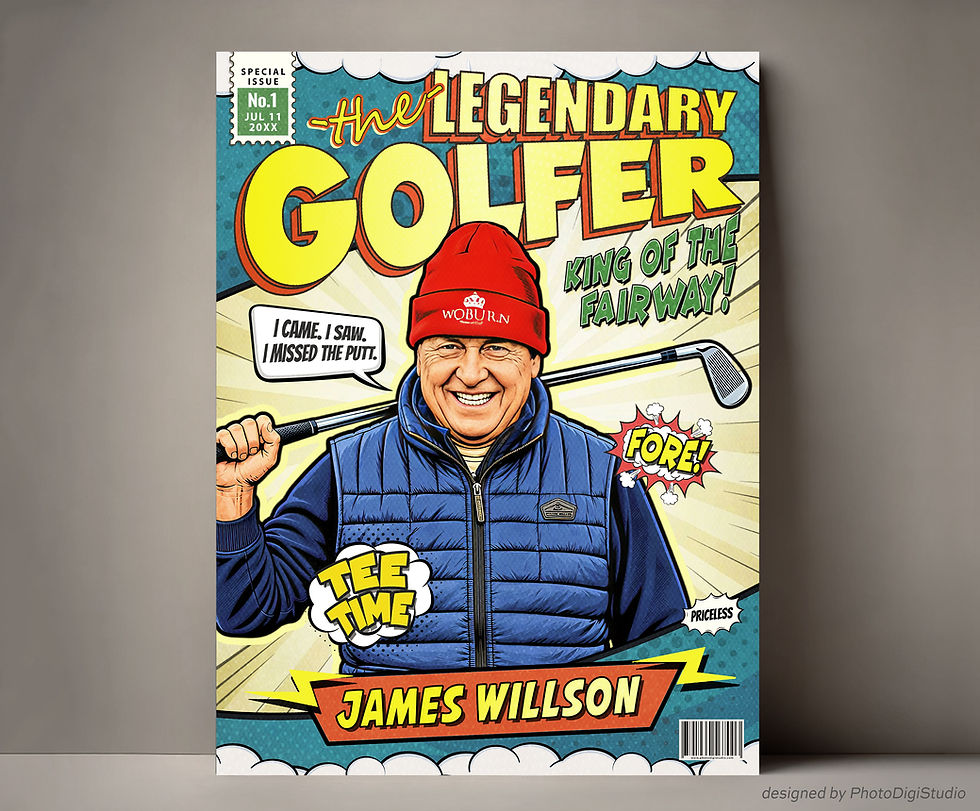 Custom golfer comic book cover, personalized golf gifts for men, fun golf birthday gift for dad or husband