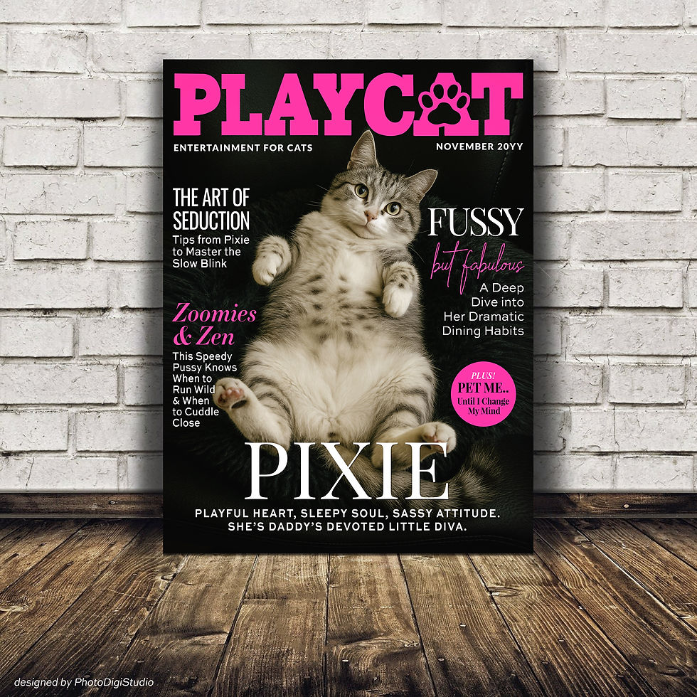 Thumbnail: Custom cat magazine cover displayed as playful pet wall decor