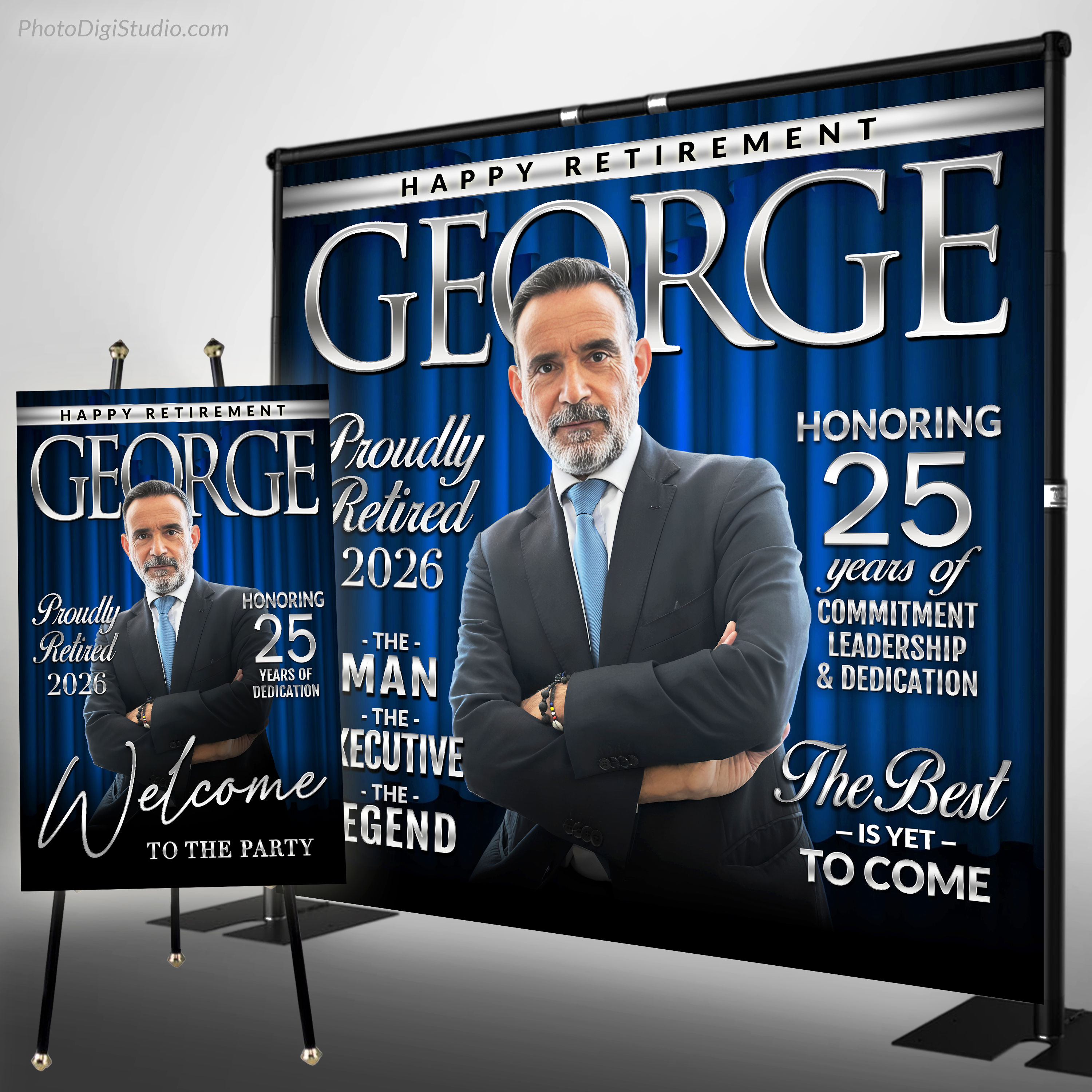 Custom Retirement Banner or Backdrop with Photo and Retirement Welcome Sign