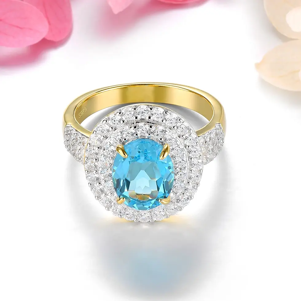 Thumbnail: Sterling Silver Gold Plated Ring 3.3 Carats Genuine Topaz Fine Jewelries