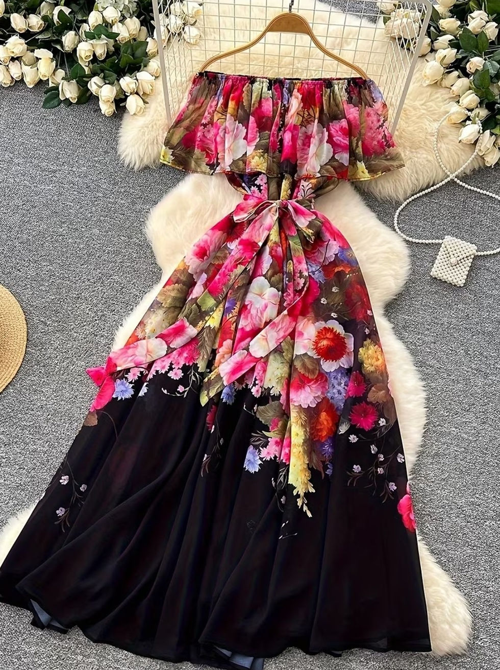 Off shoulder flower dress