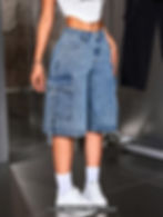 Women Wide Workwear Denim Short with Pockets Spring/Summer Casual Short