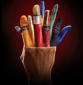 pencil pot painted on hands for Ecclesiastical ad