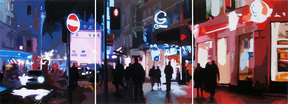 Thumbnail: Coventry Street to Piccadilly - Original acrylic on canvas (framed triptych)