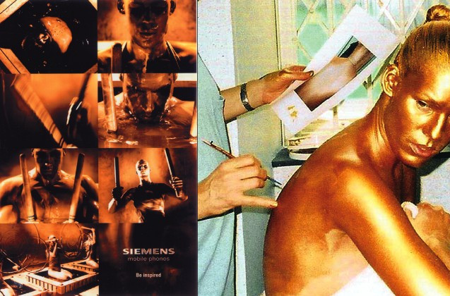models painted in gold for Siemens ad