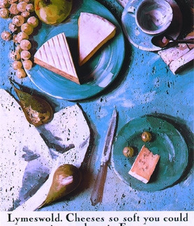 ad for Limeswold cheese painted on travertine marble