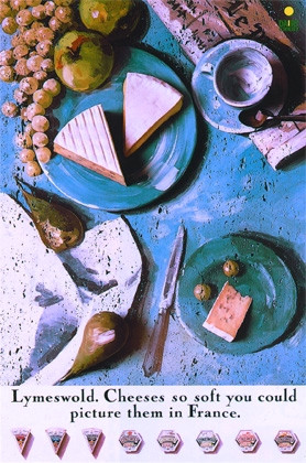 ad for Limeswold cheese painted on travertine marble