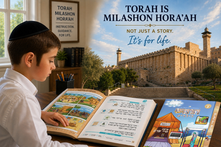 Student learning Chumash with contextual Torah guidance illustrating the concept of Torah as hora’ah—guidance for life.