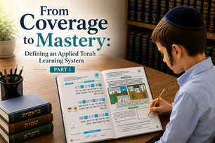 Student using a structured Chumash workbook illustrating an applied Torah learning system focused on independent mastery and textual understanding.