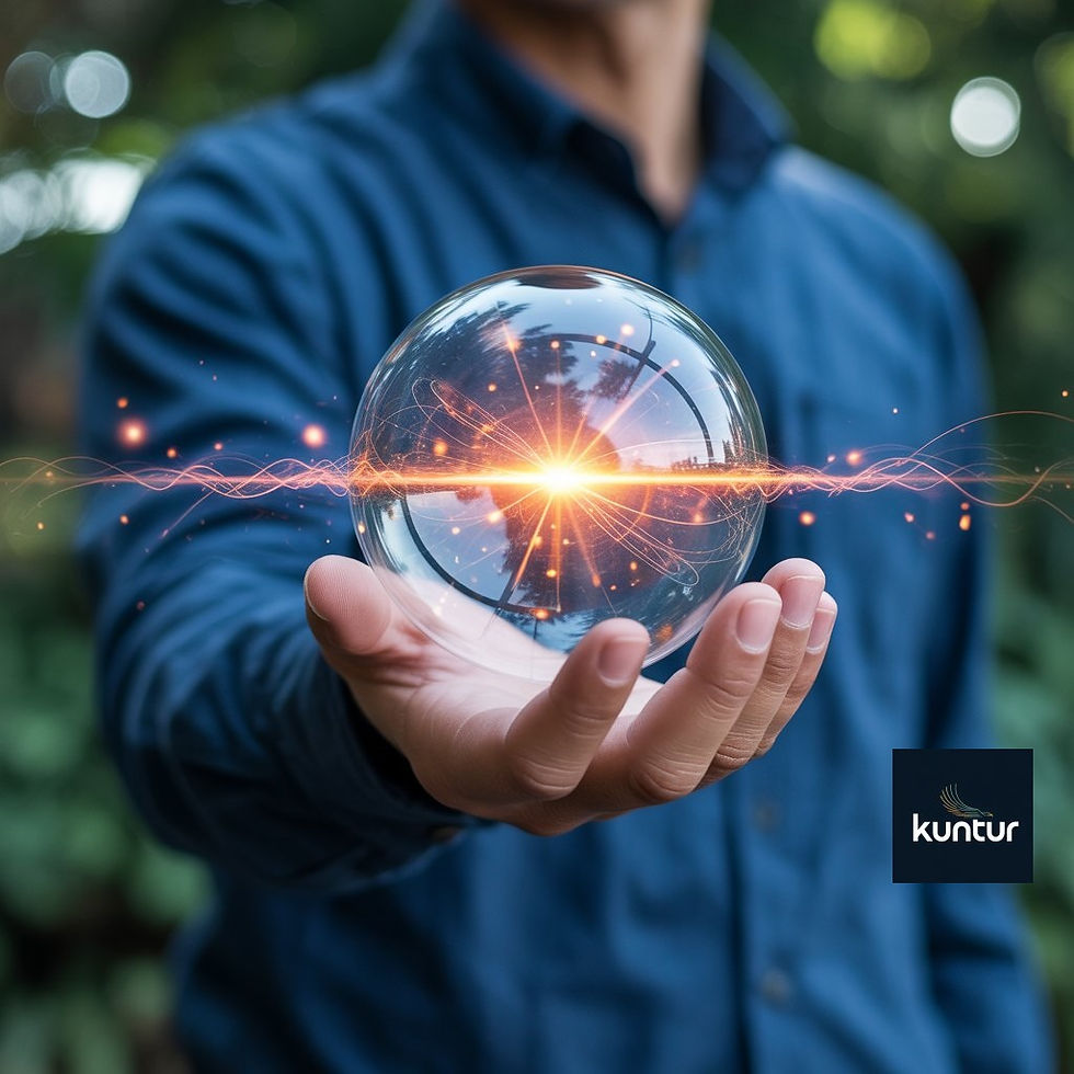 Persona extendiendo su mano mientras sostiene una esfera translúcida con un núcleo de energía luminosa, representando el futuro energético y la innovación tecnológica