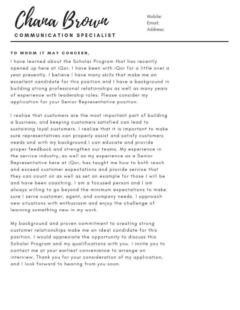 Cover Letter