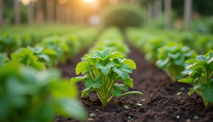 Close-up view of a community garden with fresh vegetables growing, representing healthy eating initiatives