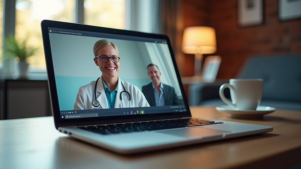 Eye-level view of a laptop displaying a health webinar