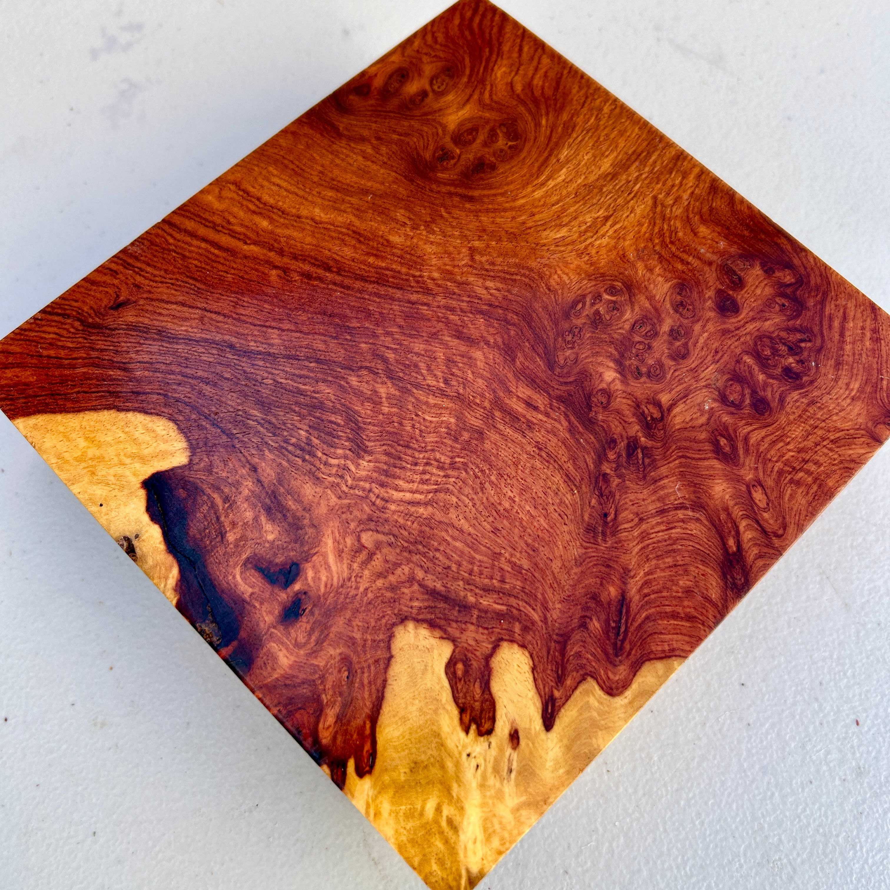 Amboyna Burl Wood Pen Blanks Knife Scales Turning Block 6 1/4" x 6 1/8" x 2"