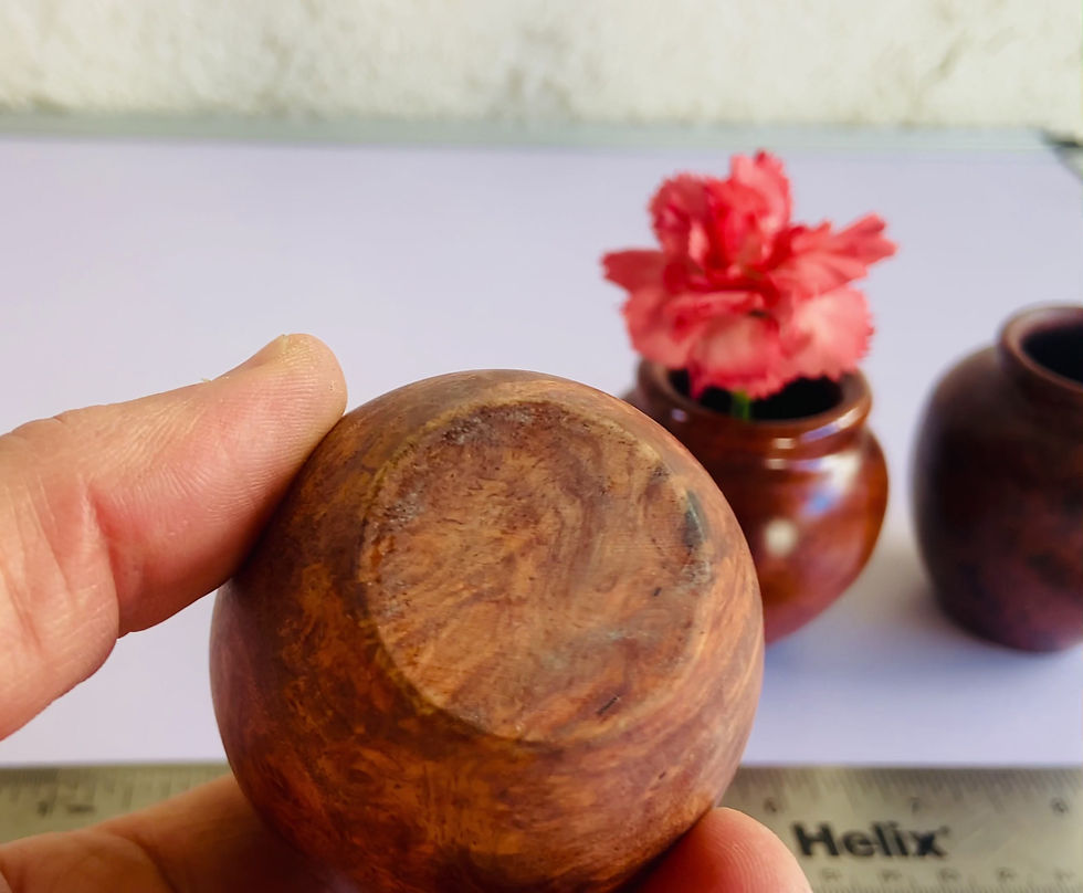 Thumbnail: Amboyna Burl Wood small miniature vase salt container stash box redwood rosewood maple burl