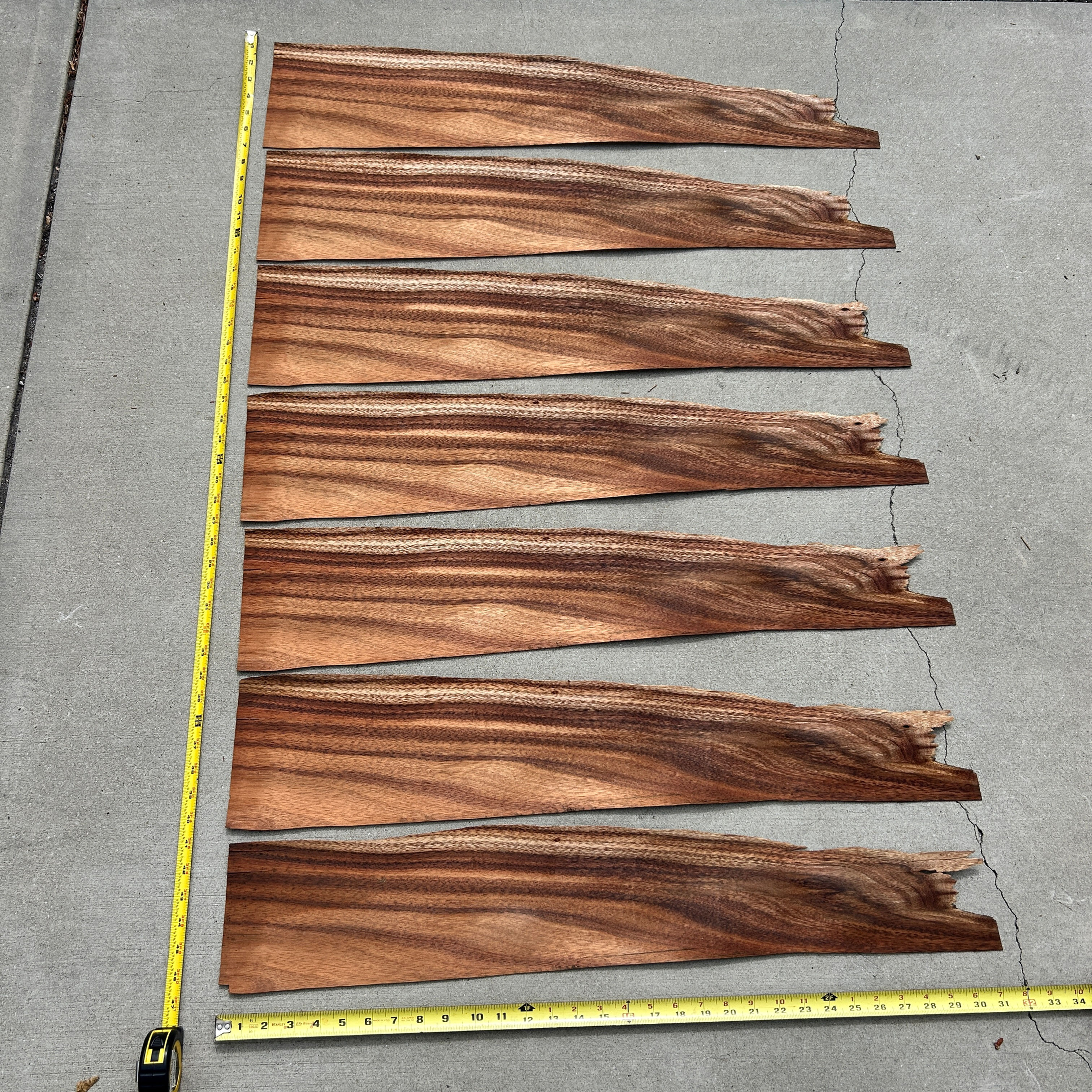 Hawaiian Curly Koa Veneer Sheet Raw Veneer 7 Sheets - 31" x 6 1/4" x 1/42"