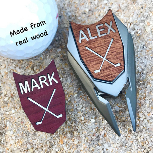 Personalized Golf Ball Marker Divot Tool Custom Engraved Markers Wood