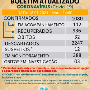 BOLETIM COVID-19 DIA 18/01/2021