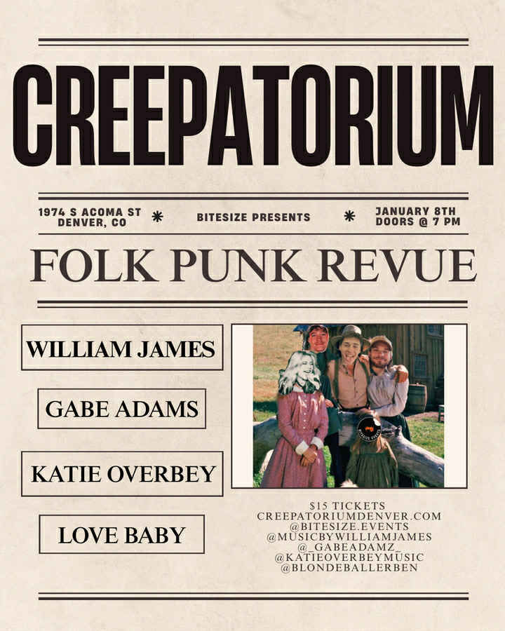 FOLK PUNK NIGHT! William James / Gabe Adams / Katie Overbey / Love Baby