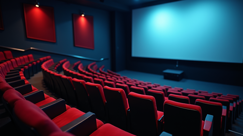 High angle view of a modern screening theater with projector and seating
