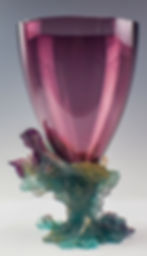 Art glass Bacchus vase from Daum, with burgundy colored top portion.