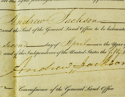 1829  Land Grant Signed by Andrew Jackson