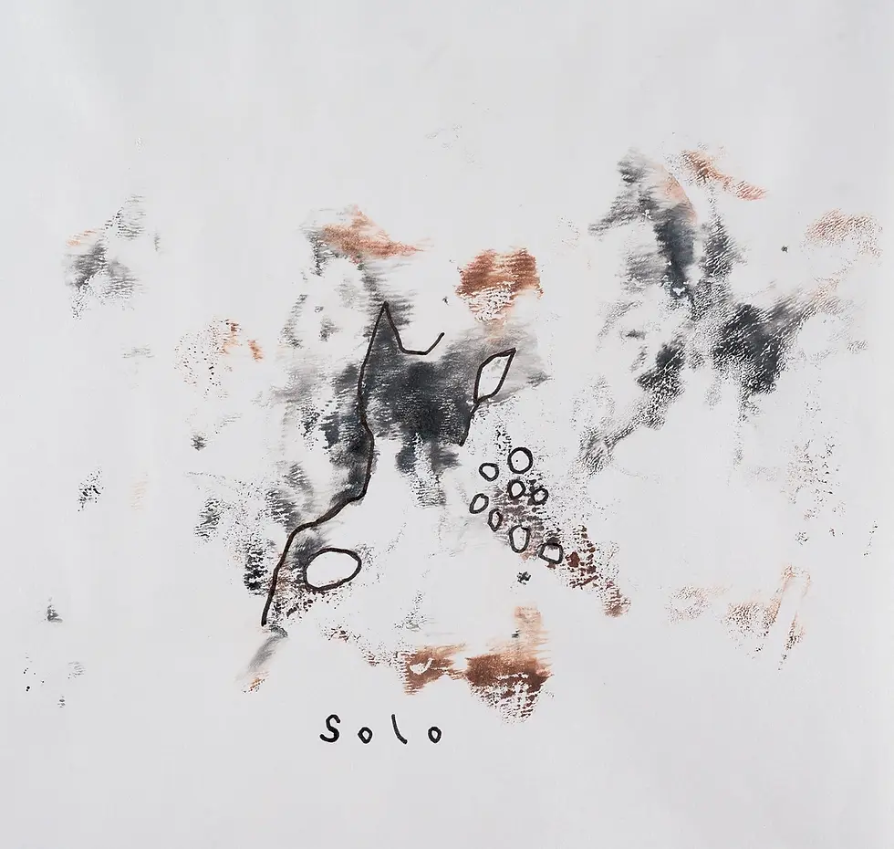 Oeuvre d'art abstraite avec des taches et le texte 'Solo'.