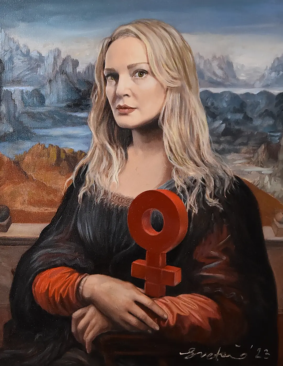 Portrait d'une femme tenant le symbole féminin, Mona Nissa par Svetà MARLIER - Digigraphie, Galerie Mourier.