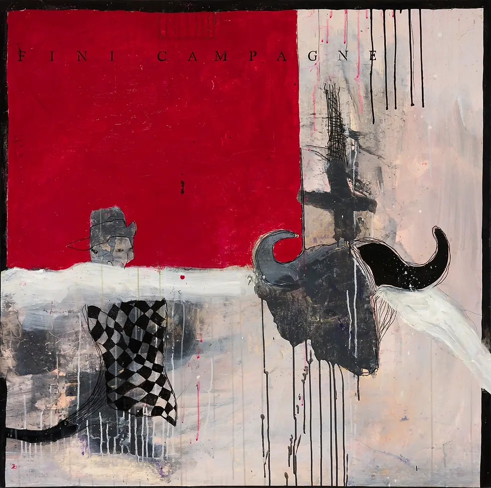 Œuvre d'art avec un carré rouge et des formes blanches. Chute III par Jean-François AUBER.