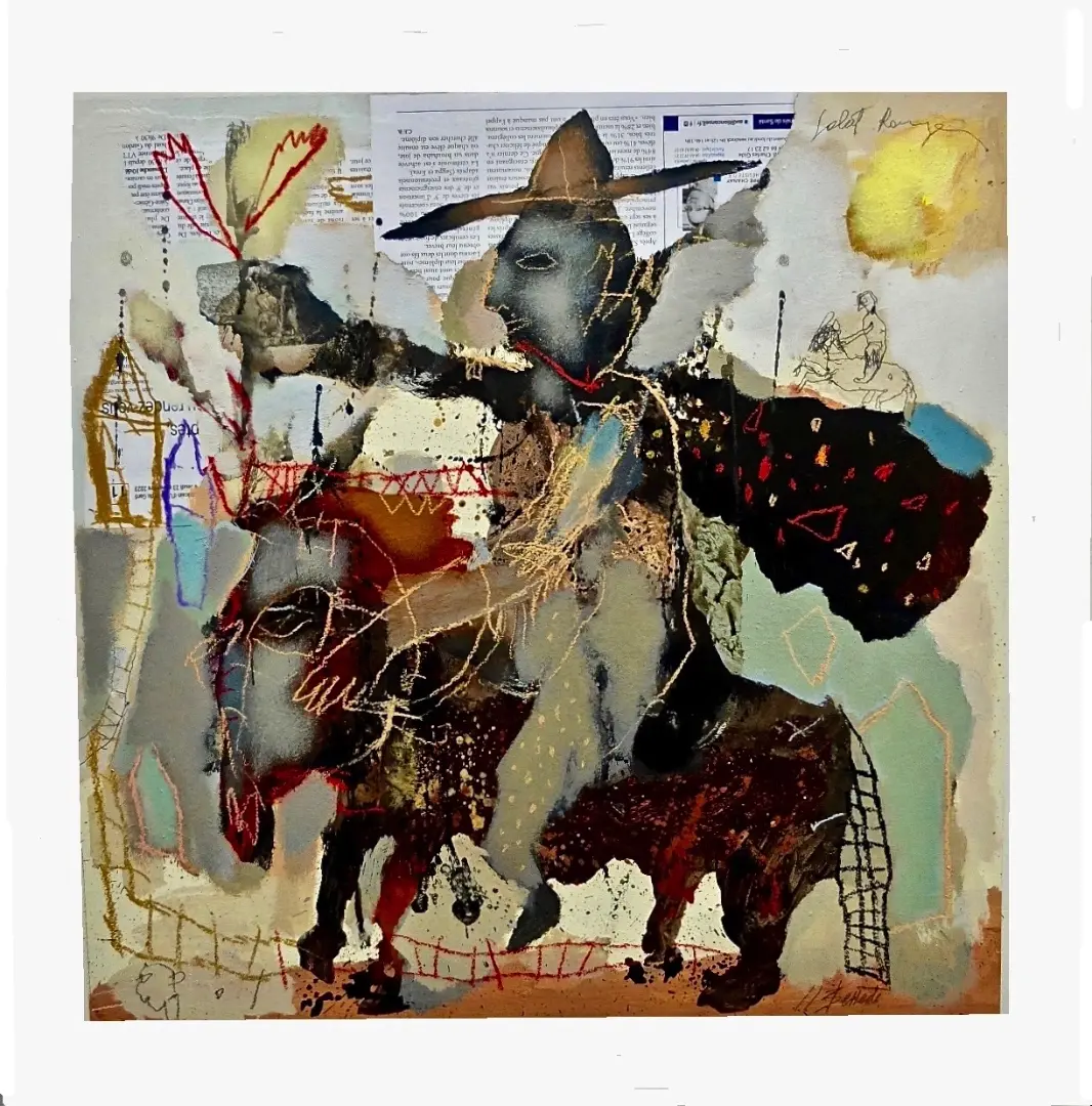 Peinture abstraite avec un homme à cheval, Galerie Mourier.