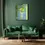 Miniature : Tableau de méduse verte sur un mur vert au dessus d'un sofa vert.