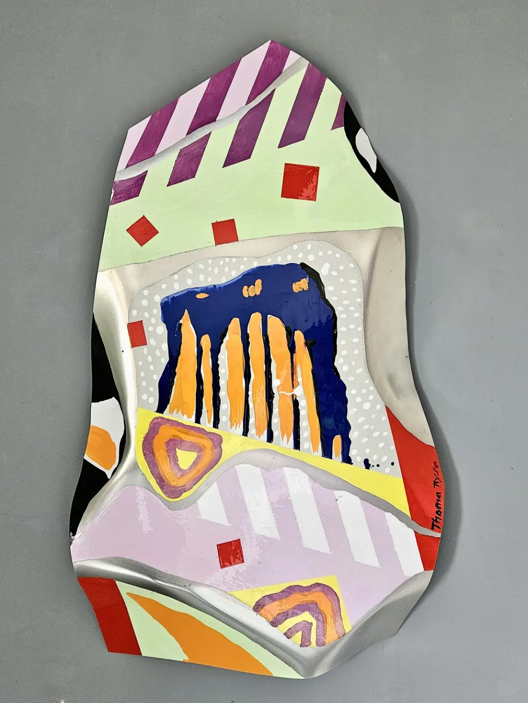 Tableau abstrait avec des formes géométriques, couleurs vives, et Chute II par Jean-François AUBER