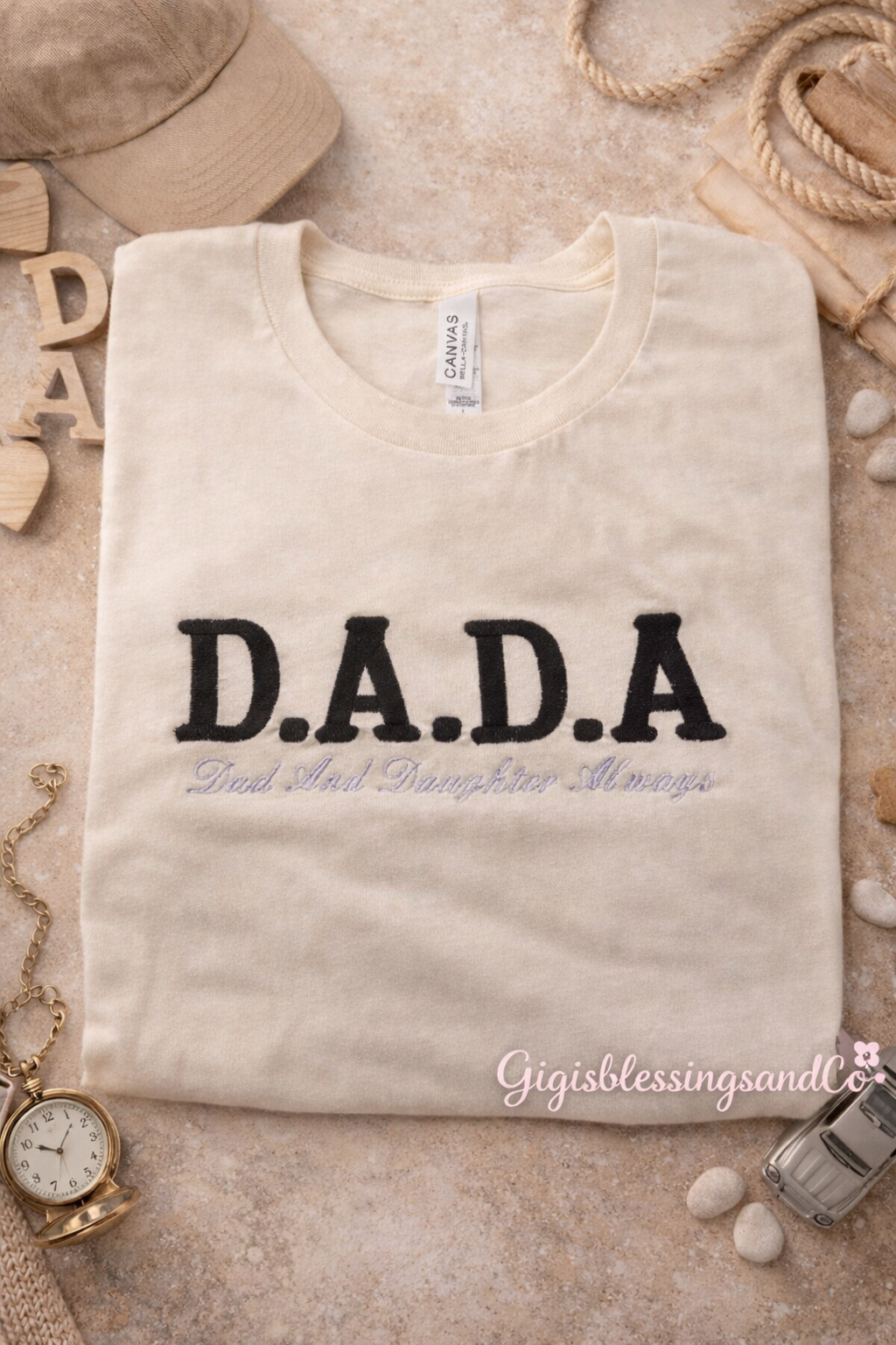 Dad And Daughter Always Embroidery T-shirt/Crew neck