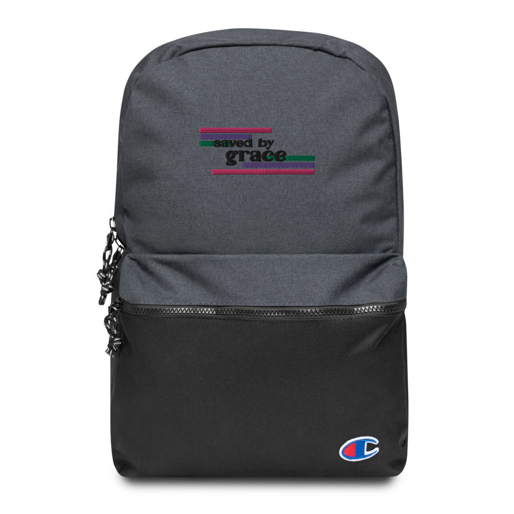 Saved by Grace Embroidered Champion Backpack